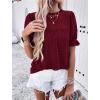imagePRETTYGARDEN Womens 2024 Summer Tops Casual Crewneck Ruffle Short Sleeve Eyelet Babydoll Blouse ShirtsWine Red