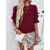 imagePRETTYGARDEN Womens 2024 Summer Tops Casual Crewneck Ruffle Short Sleeve Eyelet Babydoll Blouse ShirtsWine Red