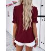 imagePRETTYGARDEN Womens 2024 Summer Tops Casual Crewneck Ruffle Short Sleeve Eyelet Babydoll Blouse ShirtsWine Red