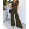 imagePRETTYGARDEN Womens Summer 2 Piece Outfits 2024 Cap Sleeve V Neck Belted Crop Tops Wide Leg Pant Sets Casual TracksuitSolid Army Green