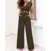 imagePRETTYGARDEN Womens Summer 2 Piece Outfits 2024 Cap Sleeve V Neck Belted Crop Tops Wide Leg Pant Sets Casual TracksuitSolid Army Green