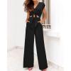 imagePRETTYGARDEN Womens Summer 2 Piece Outfits 2024 Cap Sleeve V Neck Belted Crop Tops Wide Leg Pant Sets Casual TracksuitSolid Black
