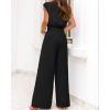 imagePRETTYGARDEN Womens Summer 2 Piece Outfits 2024 Cap Sleeve V Neck Belted Crop Tops Wide Leg Pant Sets Casual TracksuitSolid Black