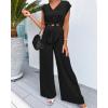 imagePRETTYGARDEN Womens Summer 2 Piece Outfits 2024 Cap Sleeve V Neck Belted Crop Tops Wide Leg Pant Sets Casual TracksuitSolid Black
