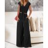 imagePRETTYGARDEN Womens Summer 2 Piece Outfits 2024 Cap Sleeve V Neck Belted Crop Tops Wide Leg Pant Sets Casual TracksuitSolid Black