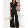 imagePRETTYGARDEN Womens Summer 2 Piece Outfits 2024 Cap Sleeve V Neck Belted Crop Tops Wide Leg Pant Sets Casual TracksuitSolid Black