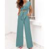 imagePRETTYGARDEN Womens Summer 2 Piece Outfits 2024 Cap Sleeve V Neck Belted Crop Tops Wide Leg Pant Sets Casual TracksuitSolid Blue Green