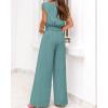 imagePRETTYGARDEN Womens Summer 2 Piece Outfits 2024 Cap Sleeve V Neck Belted Crop Tops Wide Leg Pant Sets Casual TracksuitSolid Blue Green