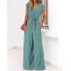 imagePRETTYGARDEN Womens Summer 2 Piece Outfits 2024 Cap Sleeve V Neck Belted Crop Tops Wide Leg Pant Sets Casual TracksuitSolid Blue Green