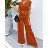 imagePRETTYGARDEN Womens Summer 2 Piece Outfits 2024 Cap Sleeve V Neck Belted Crop Tops Wide Leg Pant Sets Casual TracksuitSolid Brown Orange