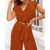 imagePRETTYGARDEN Womens Summer 2 Piece Outfits 2024 Cap Sleeve V Neck Belted Crop Tops Wide Leg Pant Sets Casual TracksuitSolid Brown Orange