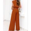imagePRETTYGARDEN Womens Summer 2 Piece Outfits 2024 Cap Sleeve V Neck Belted Crop Tops Wide Leg Pant Sets Casual TracksuitSolid Brown Orange