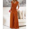 imagePRETTYGARDEN Womens Summer 2 Piece Outfits 2024 Cap Sleeve V Neck Belted Crop Tops Wide Leg Pant Sets Casual TracksuitSolid Brown Orange