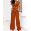 imagePRETTYGARDEN Womens Summer 2 Piece Outfits 2024 Cap Sleeve V Neck Belted Crop Tops Wide Leg Pant Sets Casual TracksuitSolid Brown Orange