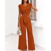 imagePRETTYGARDEN Womens Summer 2 Piece Outfits 2024 Cap Sleeve V Neck Belted Crop Tops Wide Leg Pant Sets Casual TracksuitSolid Brown Orange