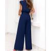 imagePRETTYGARDEN Womens Summer 2 Piece Outfits 2024 Cap Sleeve V Neck Belted Crop Tops Wide Leg Pant Sets Casual TracksuitSolid Dark Blue