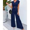 imagePRETTYGARDEN Womens Summer 2 Piece Outfits 2024 Cap Sleeve V Neck Belted Crop Tops Wide Leg Pant Sets Casual TracksuitSolid Dark Blue