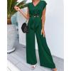 imagePRETTYGARDEN Womens Summer 2 Piece Outfits 2024 Cap Sleeve V Neck Belted Crop Tops Wide Leg Pant Sets Casual TracksuitSolid Dark Green