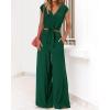 imagePRETTYGARDEN Womens Summer 2 Piece Outfits 2024 Cap Sleeve V Neck Belted Crop Tops Wide Leg Pant Sets Casual TracksuitSolid Dark Green