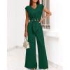 imagePRETTYGARDEN Womens Summer 2 Piece Outfits 2024 Cap Sleeve V Neck Belted Crop Tops Wide Leg Pant Sets Casual TracksuitSolid Dark Green