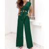 imagePRETTYGARDEN Womens Summer 2 Piece Outfits 2024 Cap Sleeve V Neck Belted Crop Tops Wide Leg Pant Sets Casual TracksuitSolid Dark Green