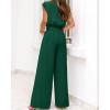 imagePRETTYGARDEN Womens Summer 2 Piece Outfits 2024 Cap Sleeve V Neck Belted Crop Tops Wide Leg Pant Sets Casual TracksuitSolid Dark Green