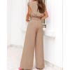 imagePRETTYGARDEN Womens Summer 2 Piece Outfits 2024 Cap Sleeve V Neck Belted Crop Tops Wide Leg Pant Sets Casual TracksuitSolid Khaki