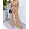 imagePRETTYGARDEN Womens Summer 2 Piece Outfits 2024 Cap Sleeve V Neck Belted Crop Tops Wide Leg Pant Sets Casual TracksuitSolid Khaki