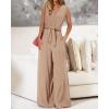 imagePRETTYGARDEN Womens Summer 2 Piece Outfits 2024 Cap Sleeve V Neck Belted Crop Tops Wide Leg Pant Sets Casual TracksuitSolid Khaki