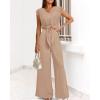 imagePRETTYGARDEN Womens Summer 2 Piece Outfits 2024 Cap Sleeve V Neck Belted Crop Tops Wide Leg Pant Sets Casual TracksuitSolid Khaki