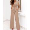 imagePRETTYGARDEN Womens Summer 2 Piece Outfits 2024 Cap Sleeve V Neck Belted Crop Tops Wide Leg Pant Sets Casual TracksuitSolid Khaki