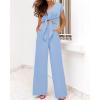 imagePRETTYGARDEN Womens Summer 2 Piece Outfits 2024 Cap Sleeve V Neck Belted Crop Tops Wide Leg Pant Sets Casual TracksuitSolid Light Blue