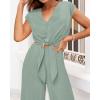 imagePRETTYGARDEN Womens Summer 2 Piece Outfits 2024 Cap Sleeve V Neck Belted Crop Tops Wide Leg Pant Sets Casual TracksuitSolid Light Green