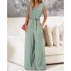 imagePRETTYGARDEN Womens Summer 2 Piece Outfits 2024 Cap Sleeve V Neck Belted Crop Tops Wide Leg Pant Sets Casual TracksuitSolid Light Green