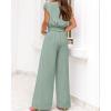imagePRETTYGARDEN Womens Summer 2 Piece Outfits 2024 Cap Sleeve V Neck Belted Crop Tops Wide Leg Pant Sets Casual TracksuitSolid Light Green