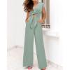 imagePRETTYGARDEN Womens Summer 2 Piece Outfits 2024 Cap Sleeve V Neck Belted Crop Tops Wide Leg Pant Sets Casual TracksuitSolid Light Green