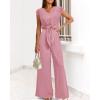 imagePRETTYGARDEN Womens Summer 2 Piece Outfits 2024 Cap Sleeve V Neck Belted Crop Tops Wide Leg Pant Sets Casual TracksuitSolid Pink