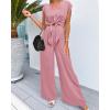 imagePRETTYGARDEN Womens Summer 2 Piece Outfits 2024 Cap Sleeve V Neck Belted Crop Tops Wide Leg Pant Sets Casual TracksuitSolid Pink