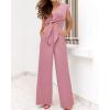 imagePRETTYGARDEN Womens Summer 2 Piece Outfits 2024 Cap Sleeve V Neck Belted Crop Tops Wide Leg Pant Sets Casual TracksuitSolid Pink