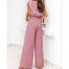 imagePRETTYGARDEN Womens Summer 2 Piece Outfits 2024 Cap Sleeve V Neck Belted Crop Tops Wide Leg Pant Sets Casual TracksuitSolid Pink