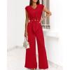 imagePRETTYGARDEN Womens Summer 2 Piece Outfits 2024 Cap Sleeve V Neck Belted Crop Tops Wide Leg Pant Sets Casual TracksuitSolid Red