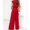 imagePRETTYGARDEN Womens Summer 2 Piece Outfits 2024 Cap Sleeve V Neck Belted Crop Tops Wide Leg Pant Sets Casual TracksuitSolid Red