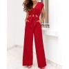 imagePRETTYGARDEN Womens Summer 2 Piece Outfits 2024 Cap Sleeve V Neck Belted Crop Tops Wide Leg Pant Sets Casual TracksuitSolid Red