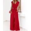 imagePRETTYGARDEN Womens Summer 2 Piece Outfits 2024 Cap Sleeve V Neck Belted Crop Tops Wide Leg Pant Sets Casual TracksuitSolid Red