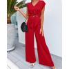 imagePRETTYGARDEN Womens Summer 2 Piece Outfits 2024 Cap Sleeve V Neck Belted Crop Tops Wide Leg Pant Sets Casual TracksuitSolid Red
