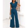 imagePRETTYGARDEN Womens Summer 2 Piece Outfits 2024 Cap Sleeve V Neck Belted Crop Tops Wide Leg Pant Sets Casual TracksuitSolid Teal