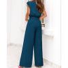 imagePRETTYGARDEN Womens Summer 2 Piece Outfits 2024 Cap Sleeve V Neck Belted Crop Tops Wide Leg Pant Sets Casual TracksuitSolid Teal