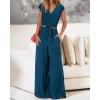 imagePRETTYGARDEN Womens Summer 2 Piece Outfits 2024 Cap Sleeve V Neck Belted Crop Tops Wide Leg Pant Sets Casual TracksuitSolid Teal