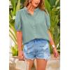 imagePRETTYGARDEN Womens Summer Button Down Shirts Short Lantern Sleeve V Neck Cotton Cute Dressy Casual Ladies Tops BlousesAqua Blue