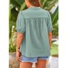 imagePRETTYGARDEN Womens Summer Button Down Shirts Short Lantern Sleeve V Neck Cotton Cute Dressy Casual Ladies Tops BlousesAqua Blue